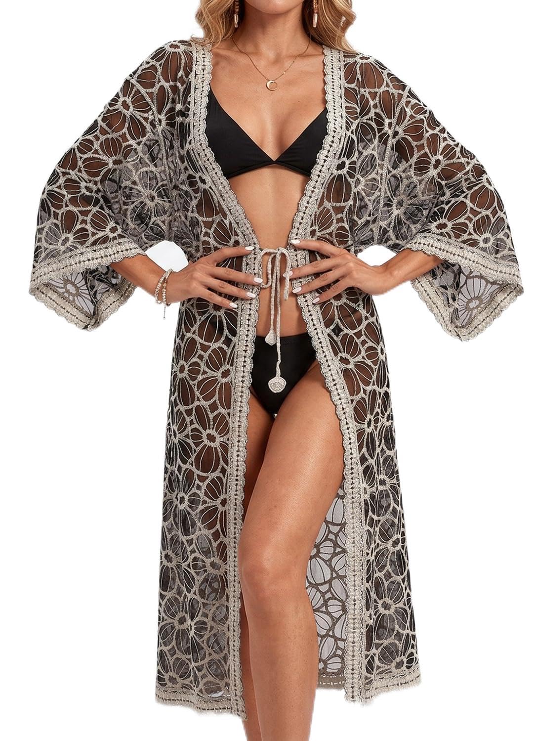Women Beach Crochet Cover Up Dress Swimsuit Bikini Openwork Beach Cover Up Summer Sheer Dress.