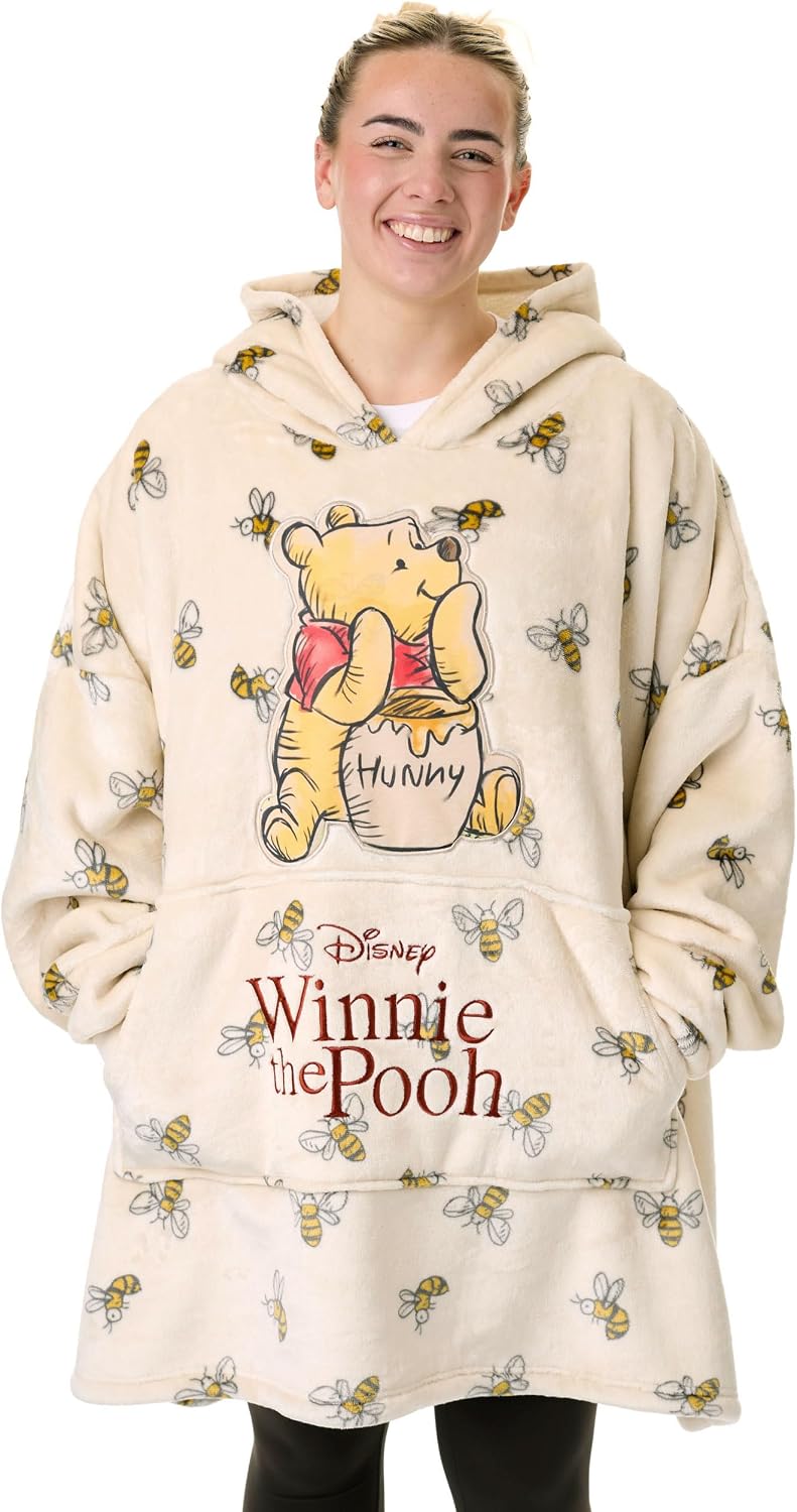 Disney Wearable Blanket Hoodie | Adults Hooded Pullover with Eeyore, The Lion King, Winnie the Pooh Mickey Mouse Themed Print One Size Sherpa Lined Loungewear with Pockets
