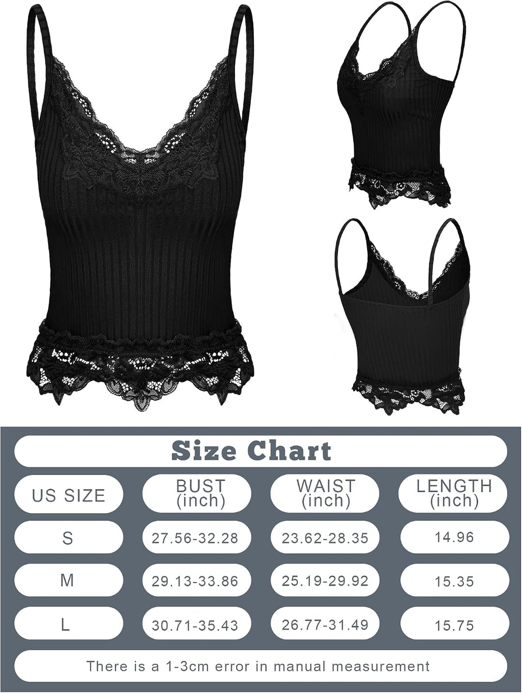 Bencailor 3 Pcs Women's Lace Tank Tops Y2k Camisole Lace Patchwork Crop Tops Grunge Style Ribbed Knitted Clothing