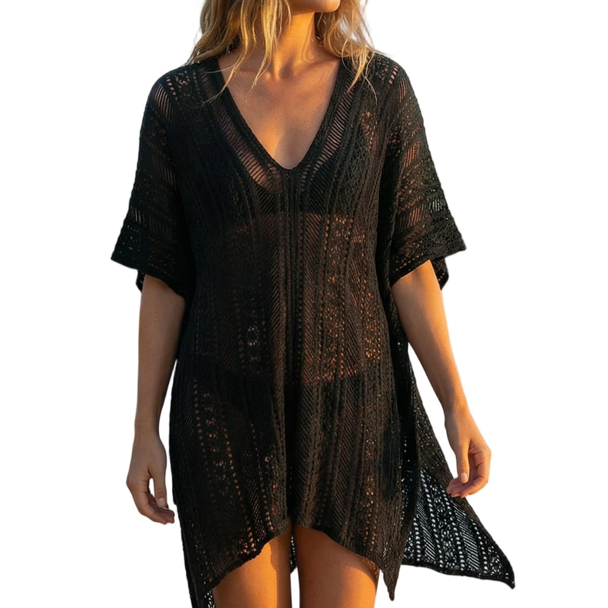Women Beach Crochet Cover Up Dress Swimsuit Bikini Openwork Beach Cover Up Summer Sheer Dress.