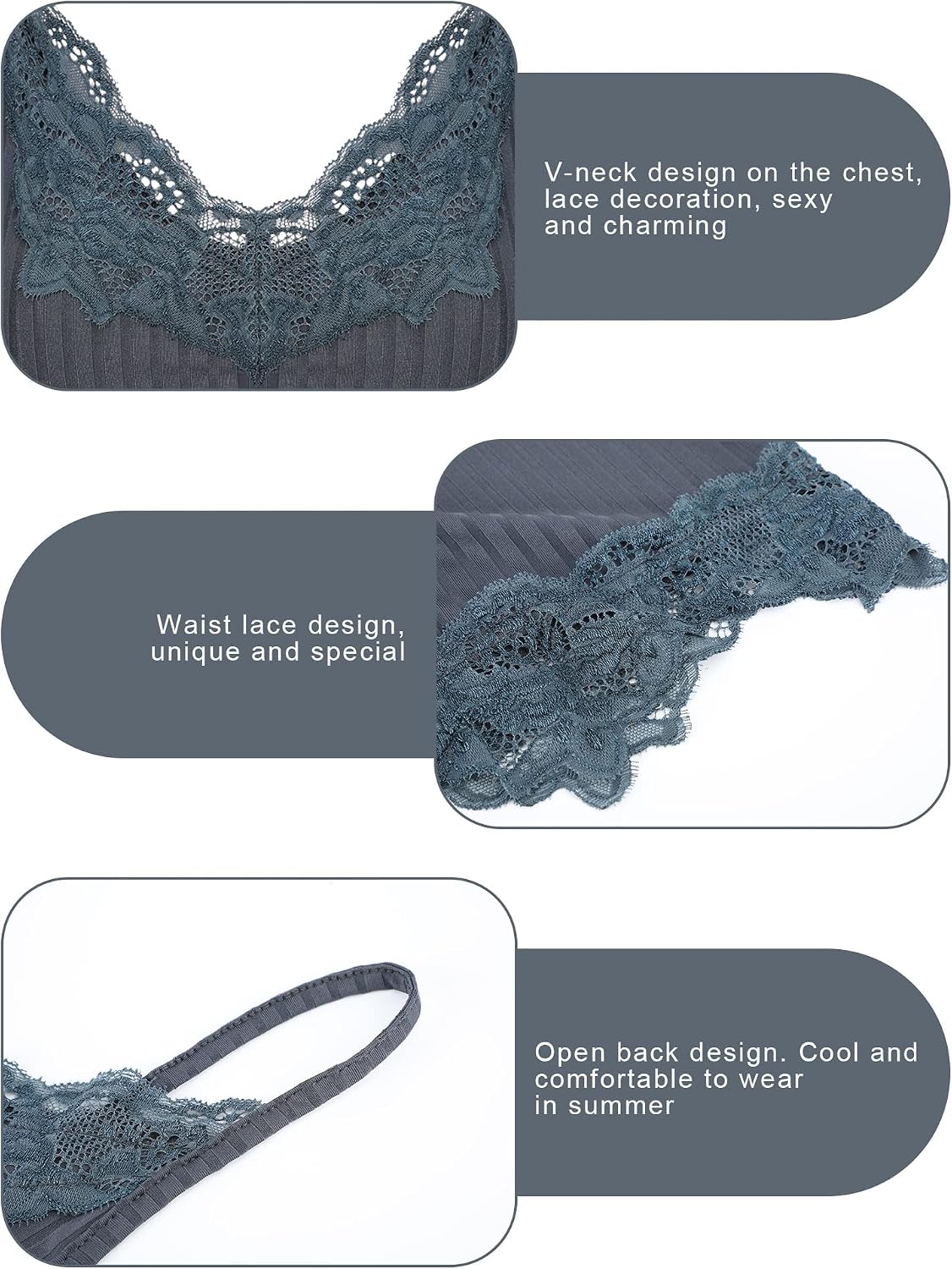 Bencailor 3 Pcs Women's Lace Tank Tops Y2k Camisole Lace Patchwork Crop Tops Grunge Style Ribbed Knitted Clothing