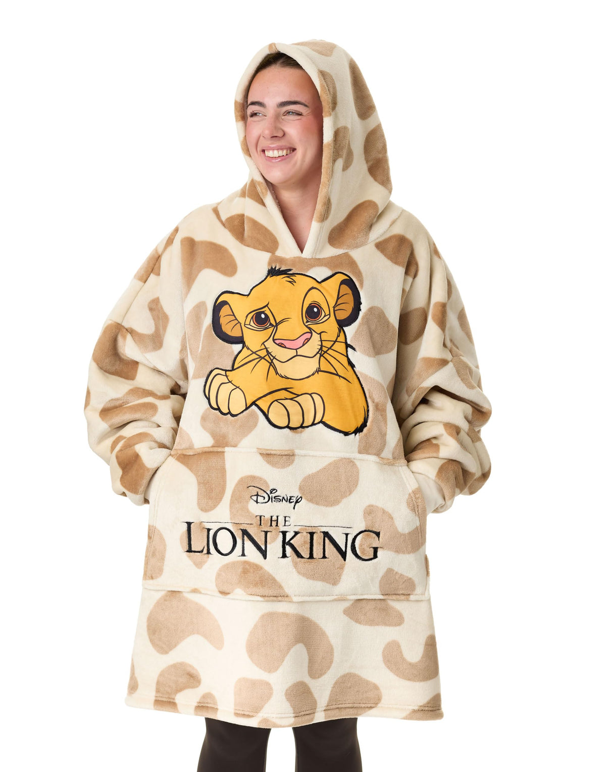 Disney Wearable Blanket Hoodie | Adults Hooded Pullover with Eeyore, The Lion King, Winnie the Pooh Mickey Mouse Themed Print One Size Sherpa Lined Loungewear with Pockets