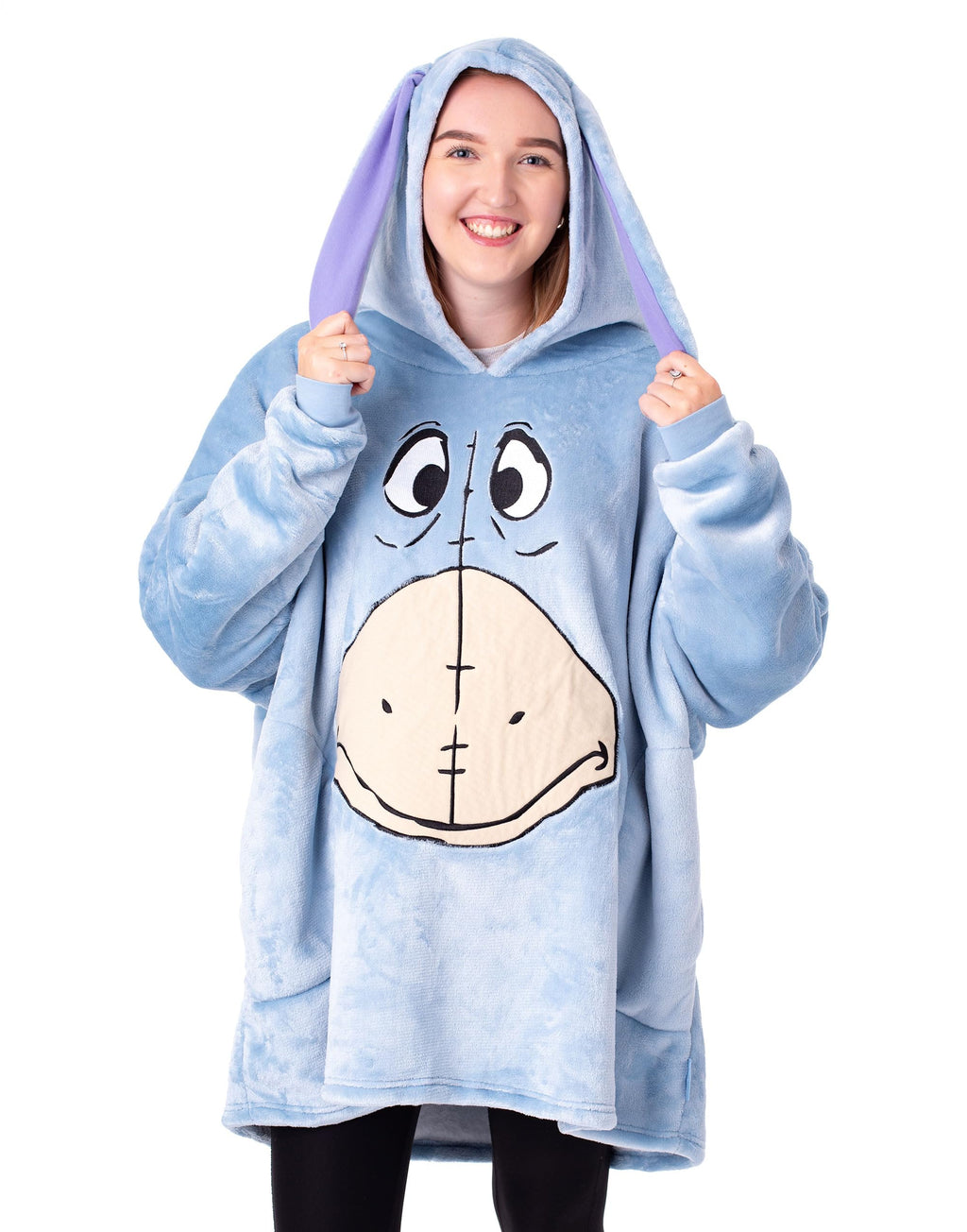 Disney Wearable Blanket Hoodie | Adults Hooded Pullover with Eeyore, The Lion King, Winnie the Pooh Mickey Mouse Themed Print One Size Sherpa Lined Loungewear with Pockets